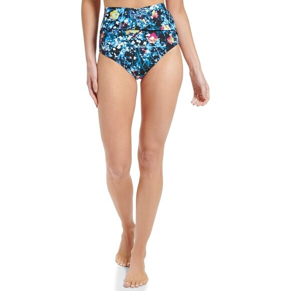 Calvin Klein Women's Printed High-Waist Bikini Bottom, Black Poppy Multi, M - Picture 3 of 4
